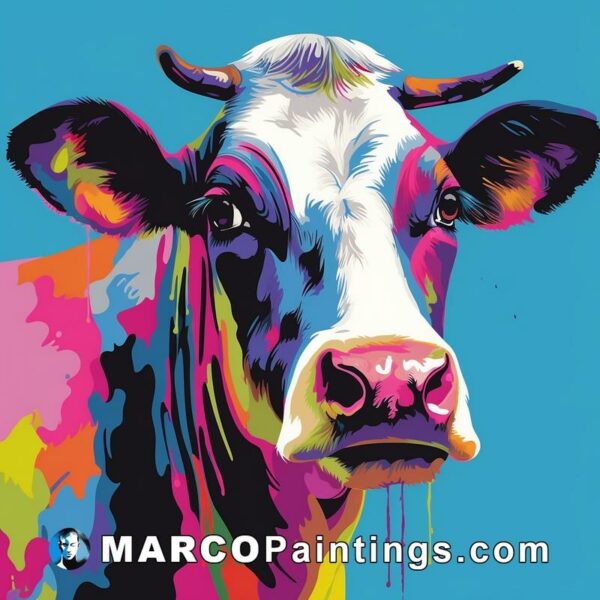 A colorful painting of a cow with colorful paint