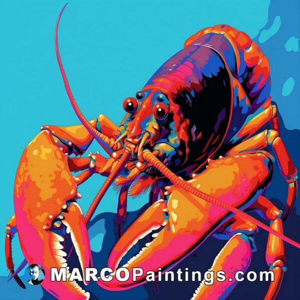 A colorful painting of a large lobster