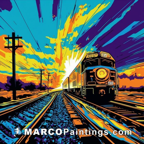 A colorful painting of a train