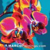 A colorful painting of orchids