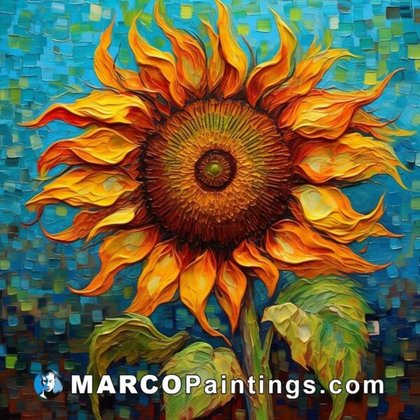 A colorful painting of sunflower with a blue background