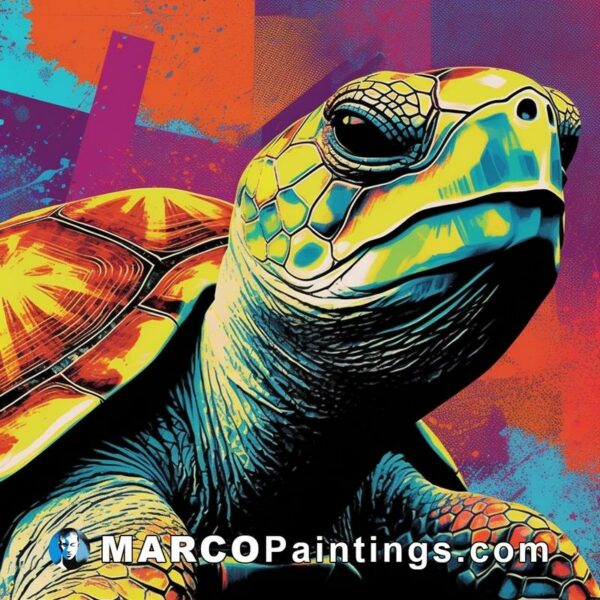 A colorful painting with a turtle on the background