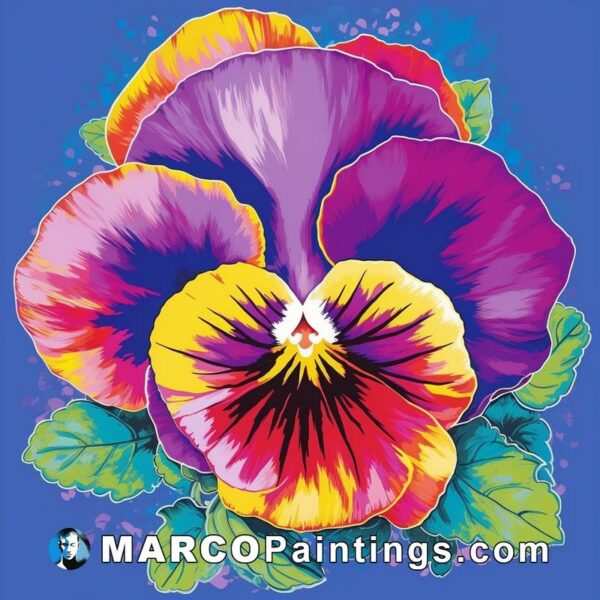 A colorful pansy on a blue background