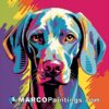 A colorful picture of a dog on a colored background