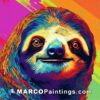 A colorful piece of artwork of a sloth
