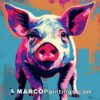 A colorful pig standing on top of a colorful background