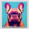 A colorful pop art image of a small bulldog