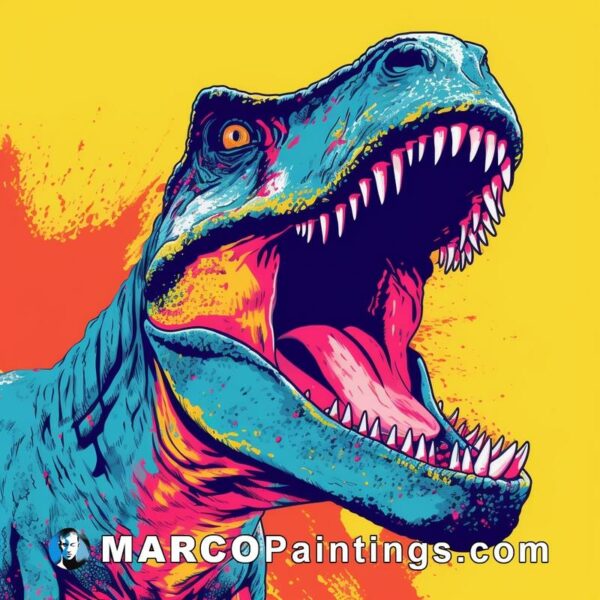 A colorful pop art with a dinosaur's mouth