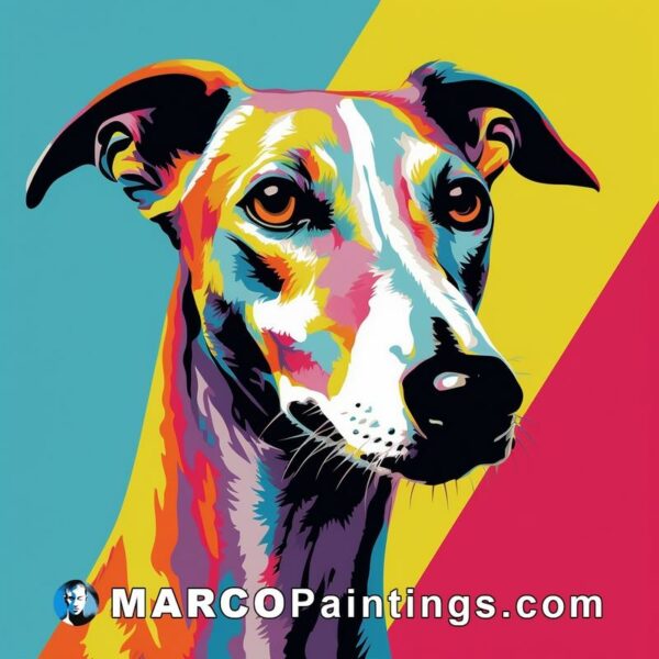 A colorful portrait of a greyhound dog