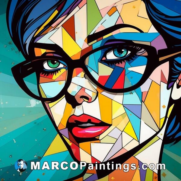 A colorful portrait of a woman in glasses