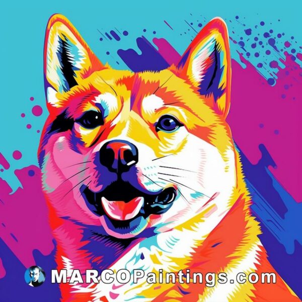 A colorful shiba inu painted face