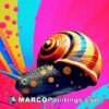 A colorful snail is in the middle of an abstract colored background
