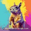 A colorful squirrel is seen sitting on a colorful background
