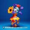 A colorful vase in the shape of a flower woman