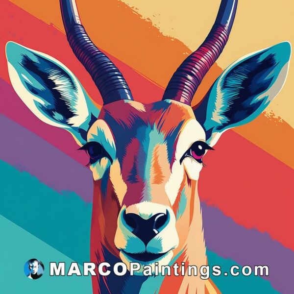 A colorful wall art featuring the head of a gazelle