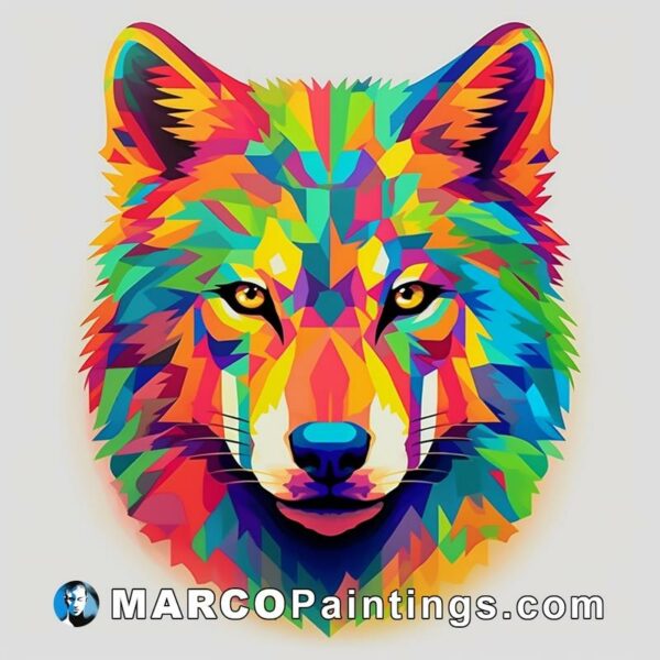 A colorful wolf head with squares