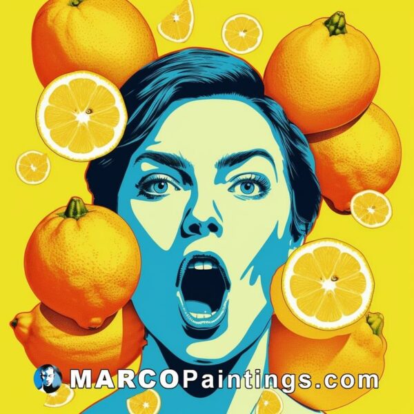 A comical illustration of a girl with many lemons in her eyes