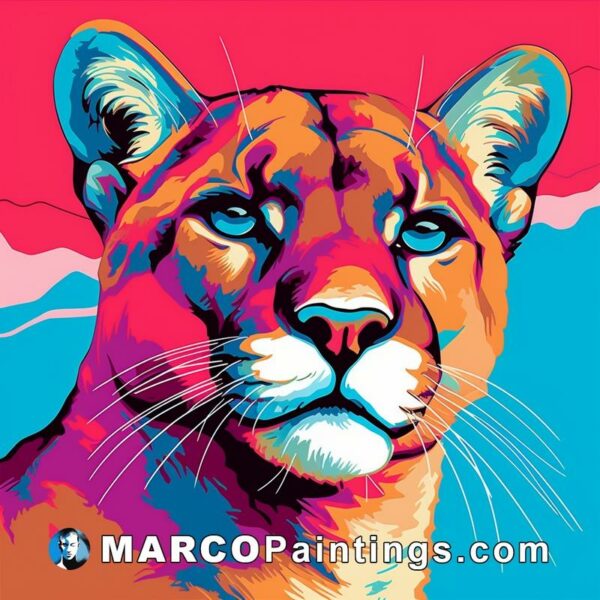 A cougar painting on a colorful background