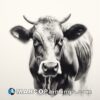 A cow drawing in black and white