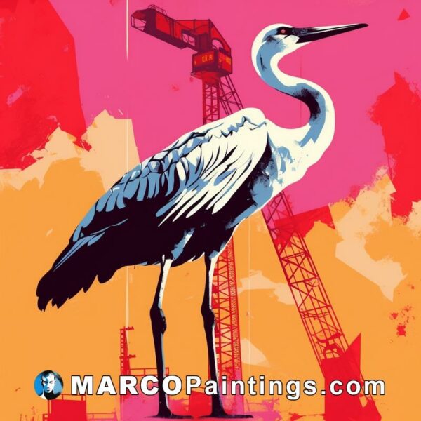 A crane stands by a crane and stands on a painting