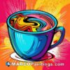 A cup of hot coffee in a colorful cup