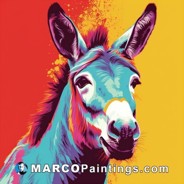 A cute little donkey on a colorful background