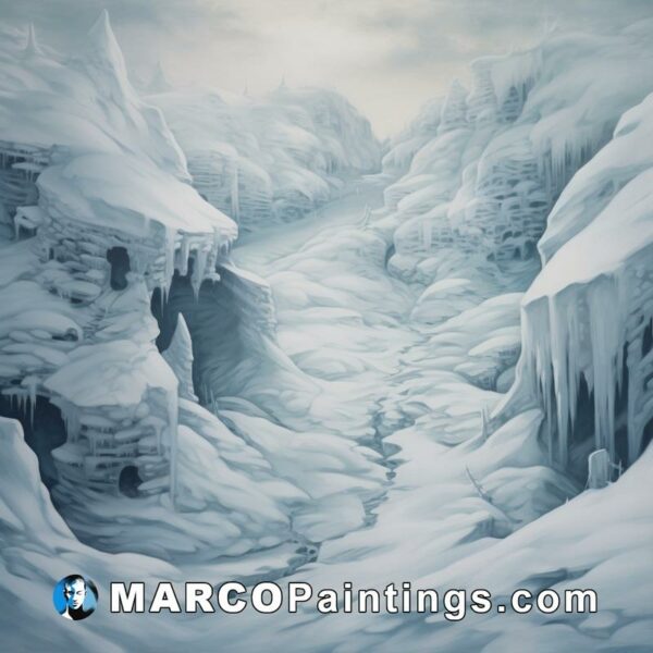 A cyborglike scene from an icecovered valley