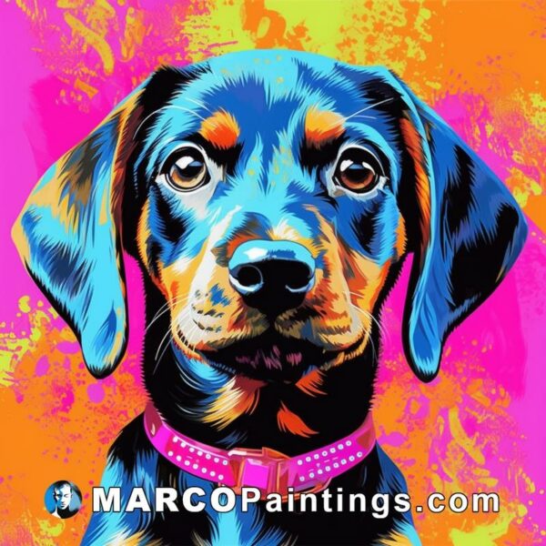 A dachshund on a colorful background
