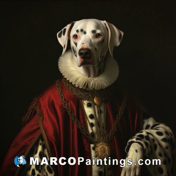 A dalmatian in his robe and costume