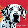 A dalmatian with a red background with bright yellow spots