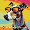 A dog wearing sunglasses on a colorful background