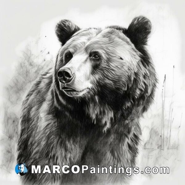 A drawing of a bear in gray and white