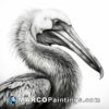 A drawing of a black pelican with its beak extended