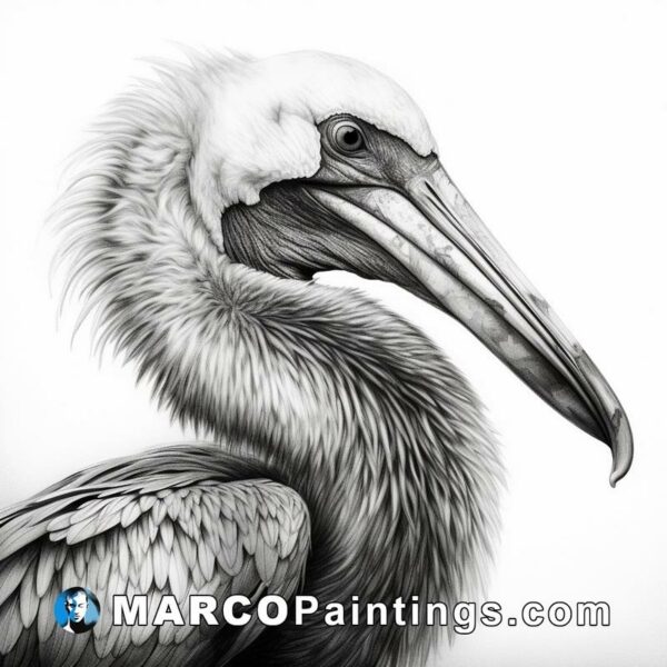 A drawing of a black pelican with its beak extended