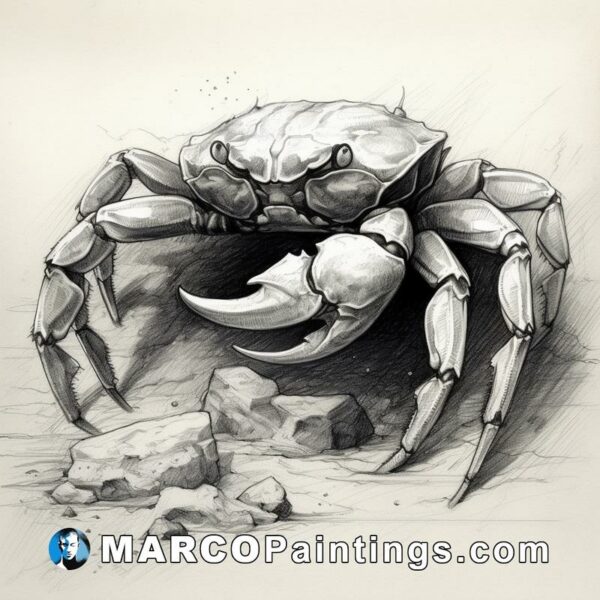A drawing of a crab crawling on top