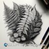 A drawing of a fern in black and white