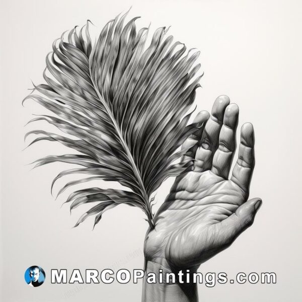 A drawing of a hand holding a feather