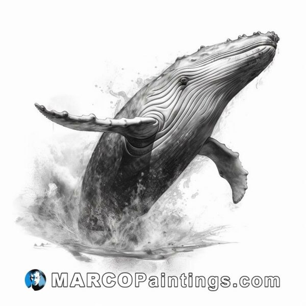 A drawing of a humpback whale in black and white