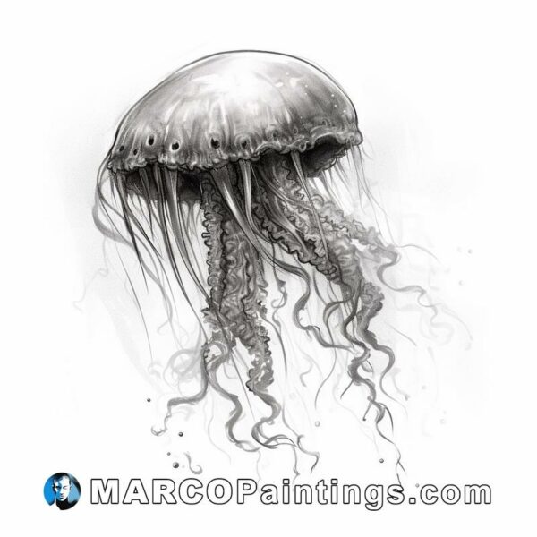 A drawing of a jellyfish in black and white