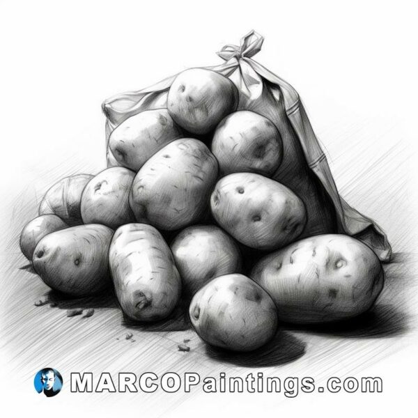 A drawing of an arrangement of potatoes in a bag