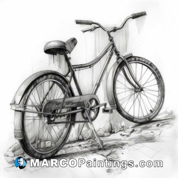 A drawing of an old bicycle in pencil