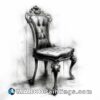 A drawing of an ornate chair in black and white