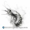A drawing of an uncleaned shrimp with water splashing on top