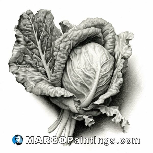 A drawing of the head of cabbage in white and black