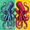 A drawing of two octopus on colorful backgrounds