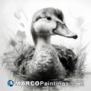 A duck sketched in black and white