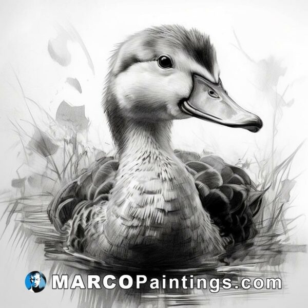 A duck sketched in black and white