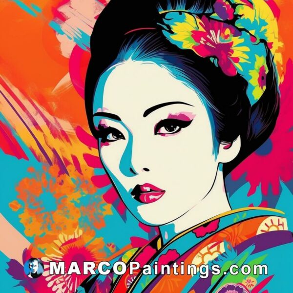 A geisha woman portrait in pop art