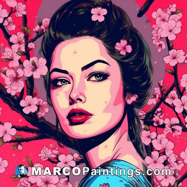 A girl in stylized cherry blossom painting