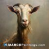 A goat with a face is painted on gray background